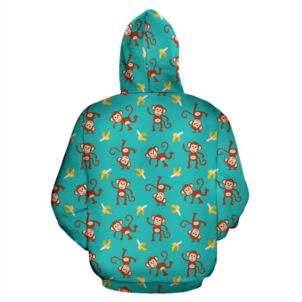 Monkey Banana Design Themed Print Pullover Hoodie