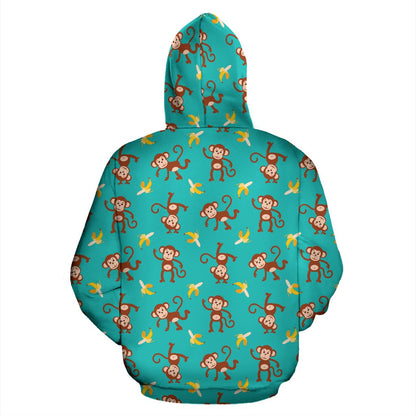 Monkey Banana Design Themed Print Pullover Hoodie
