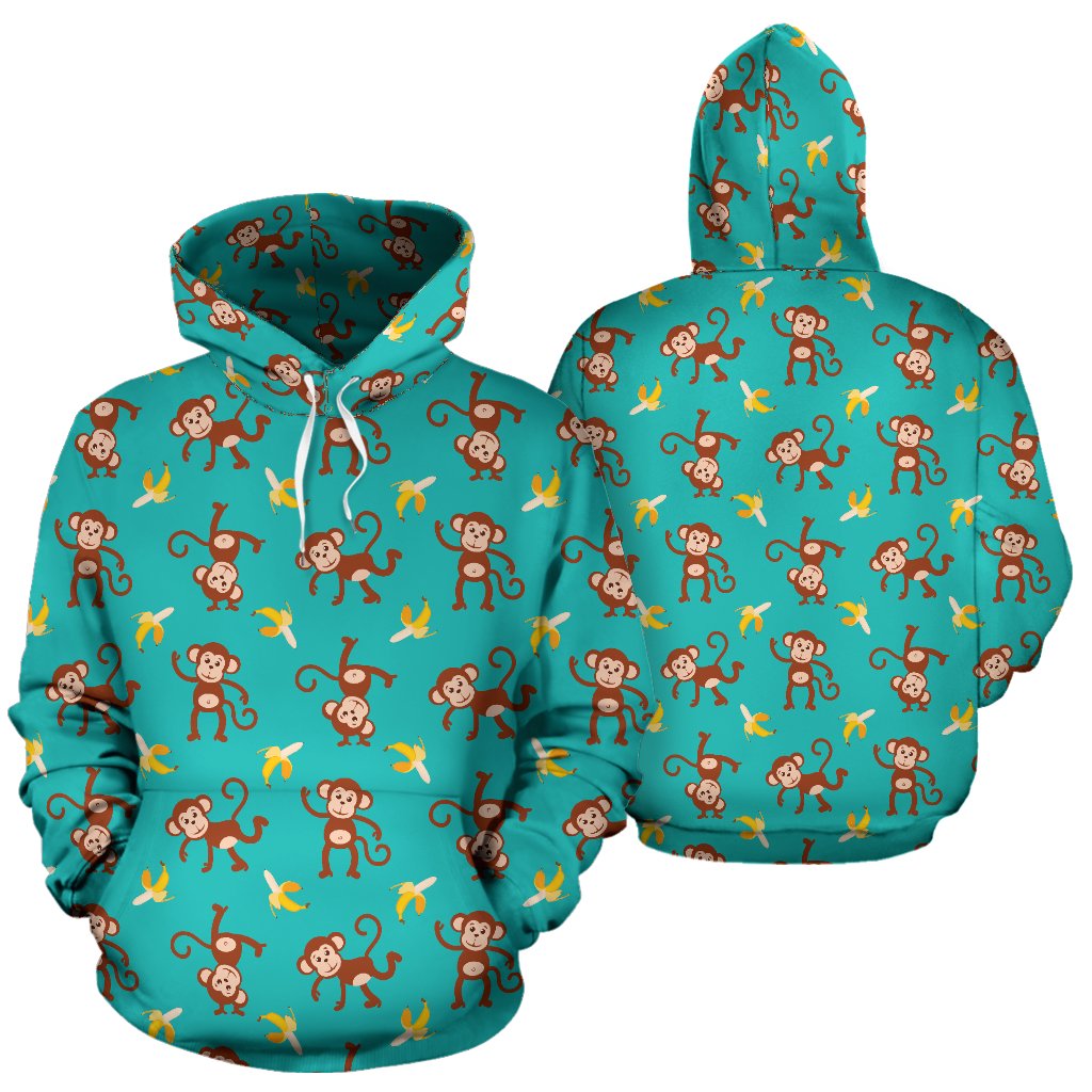 Monkey Banana Design Themed Print Pullover Hoodie