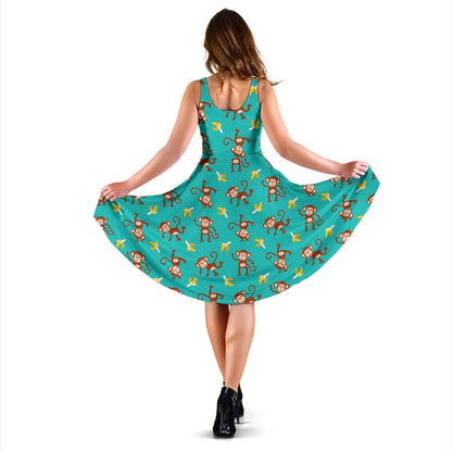 Monkey Banana Design Themed Print Sleeveless Dress