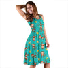 Monkey Banana Design Themed Print Sleeveless Dress