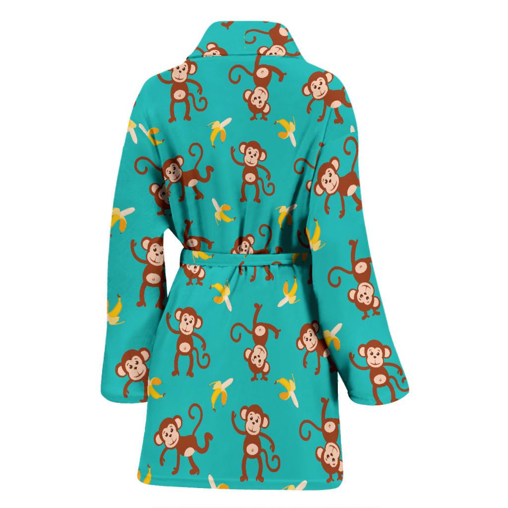 Monkey Banana Design Themed Print Women Bath Robe-JTAMIGO.COM