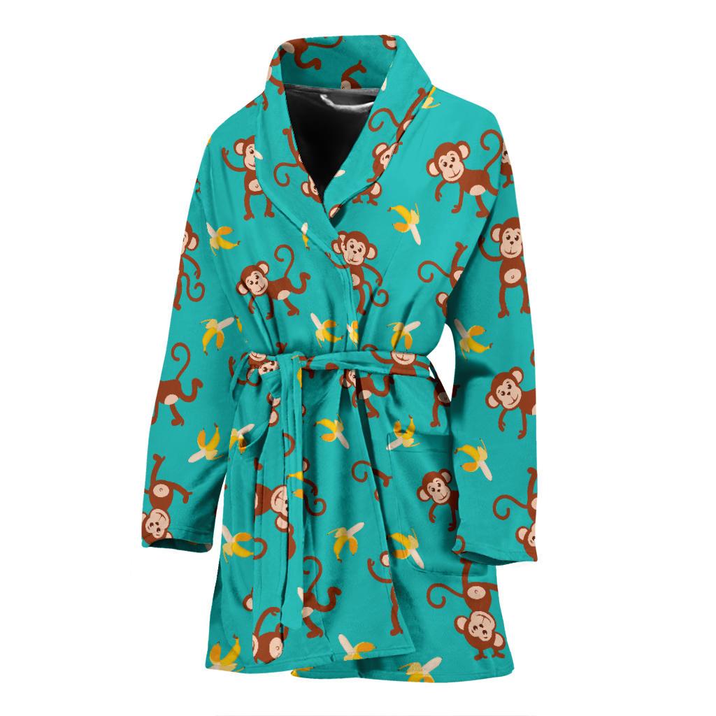 Monkey Banana Design Themed Print Women Bath Robe-JTAMIGO.COM