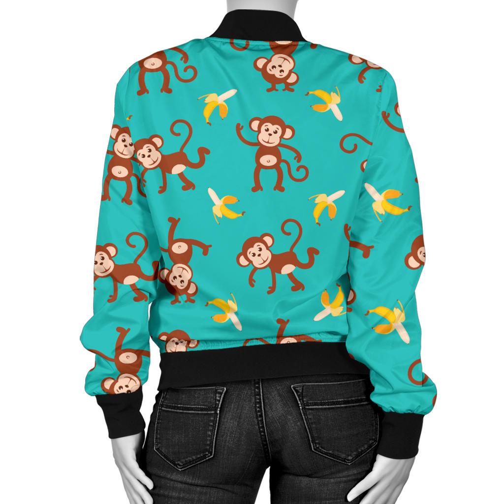 Monkey Banana Design Themed Print Women Casual Bomber Jacket