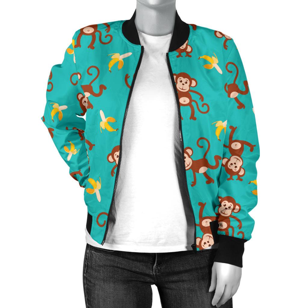 Monkey Banana Design Themed Print Women Casual Bomber Jacket