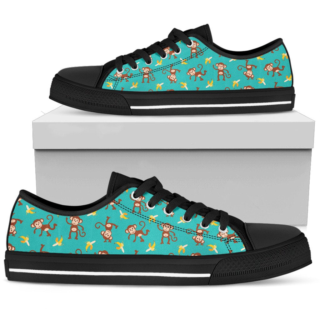 Monkey Banana Design Themed Print Women Low Top Shoes