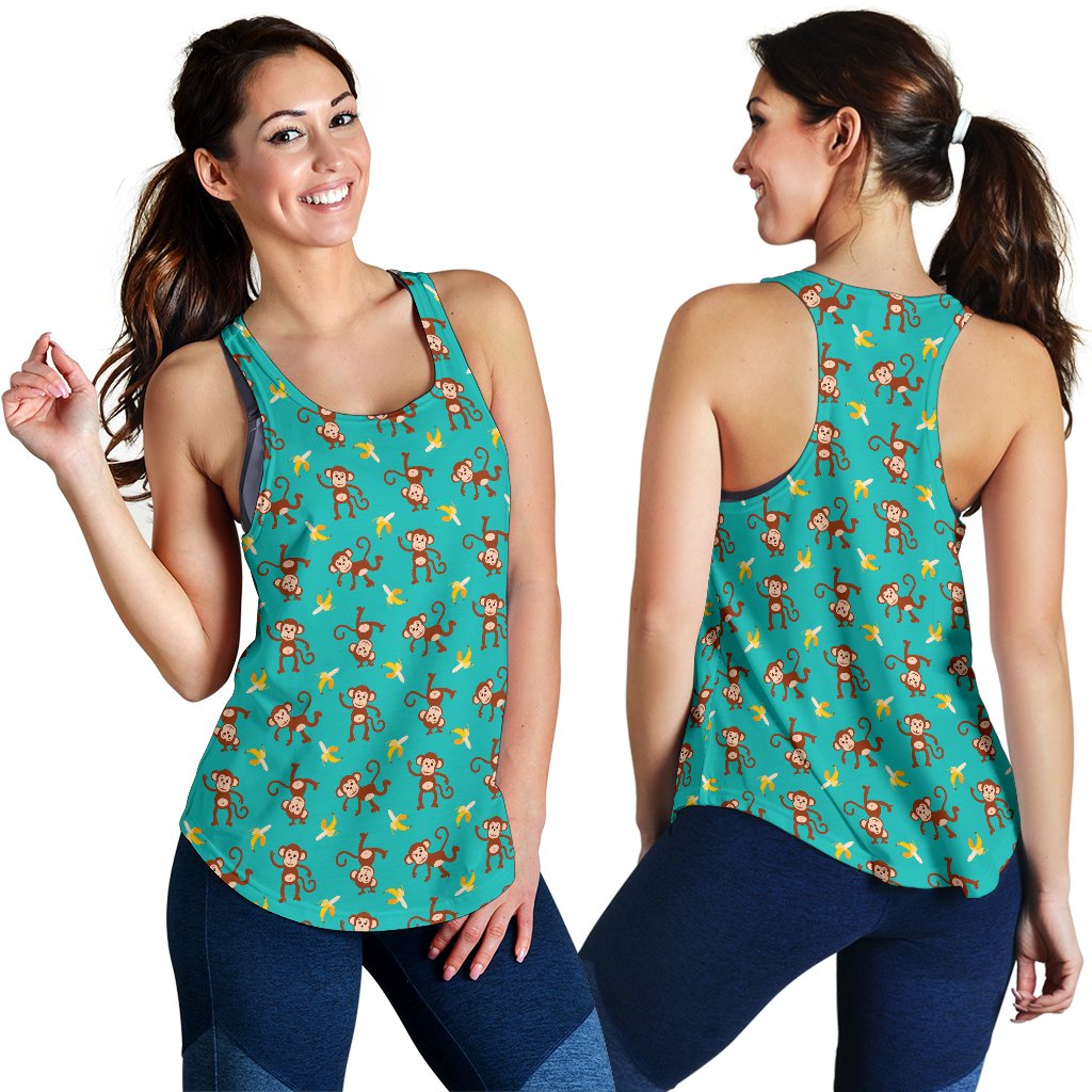 Monkey Banana Design Themed Print Women Racerback Tank Top