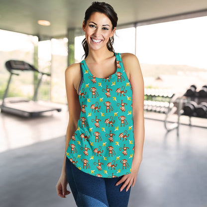 Monkey Banana Design Themed Print Women Racerback Tank Top