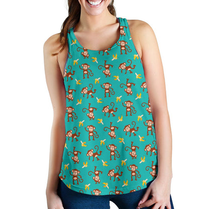 Monkey Banana Design Themed Print Women Racerback Tank Top