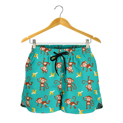 Monkey Banana Design Themed Print Women Shorts-JTAMIGO.COM
