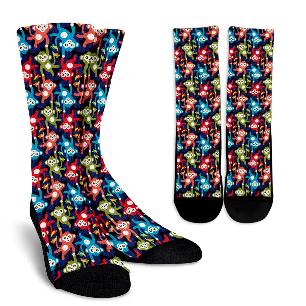 Monkey Colorful Design Themed Print Crew Socks