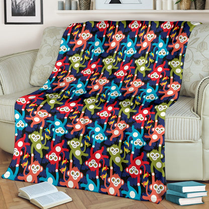 Monkey Colorful Design Themed Print Fleece Blanket