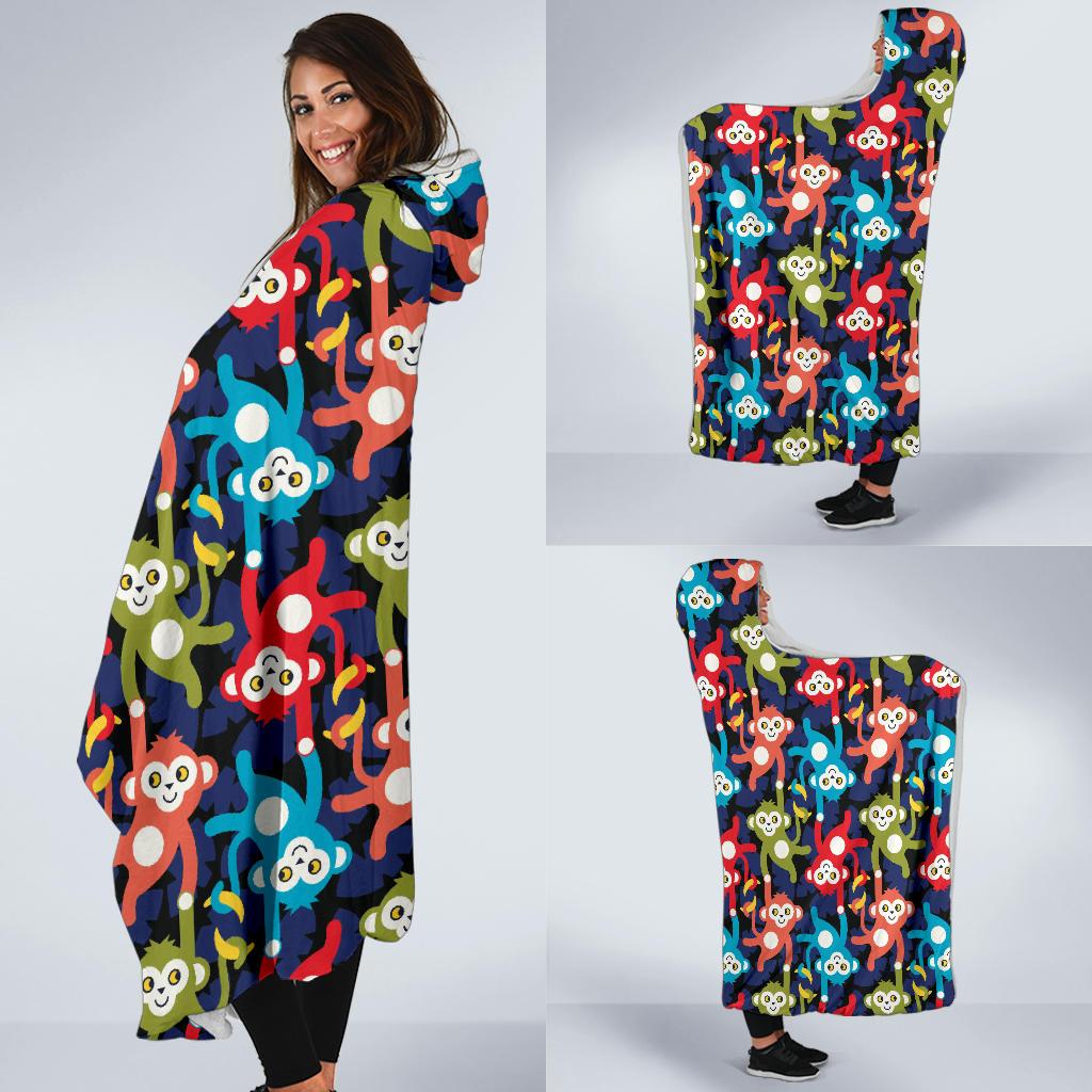 Monkey Colorful Design Themed Print Hooded Blanket-JTAMIGO.COM