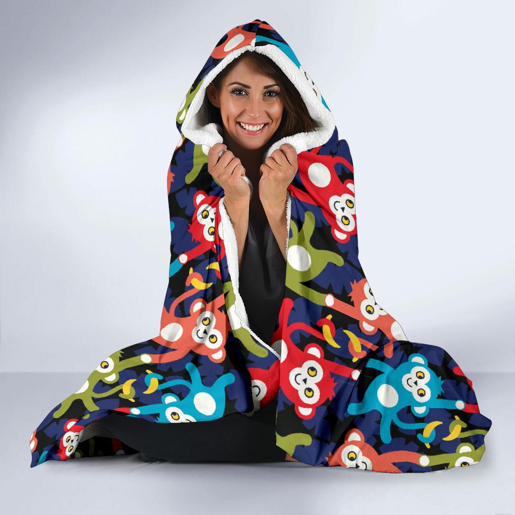 Monkey Colorful Design Themed Print Hooded Blanket-JTAMIGO.COM