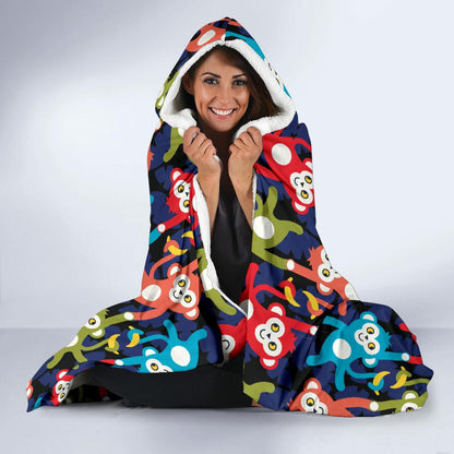 Monkey Colorful Design Themed Print Hooded Blanket-JTAMIGO.COM