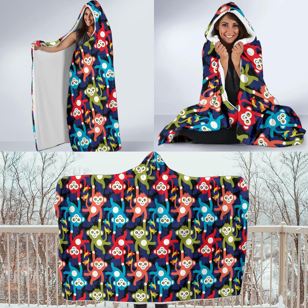 Monkey Colorful Design Themed Print Hooded Blanket-JTAMIGO.COM