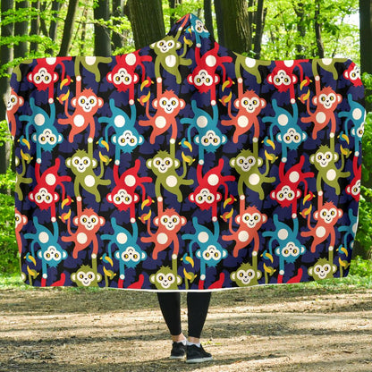 Monkey Colorful Design Themed Print Hooded Blanket-JTAMIGO.COM