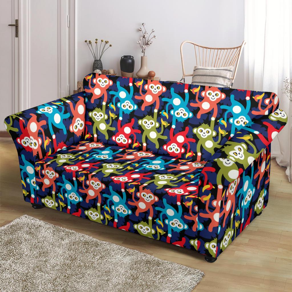 Monkey Colorful Design Themed Print Loveseat Slipcover-JTAMIGO.COM