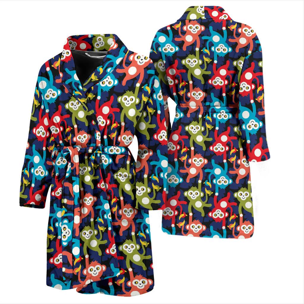 Monkey Colorful Design Themed Print Men Bath Robe-JTAMIGO.COM
