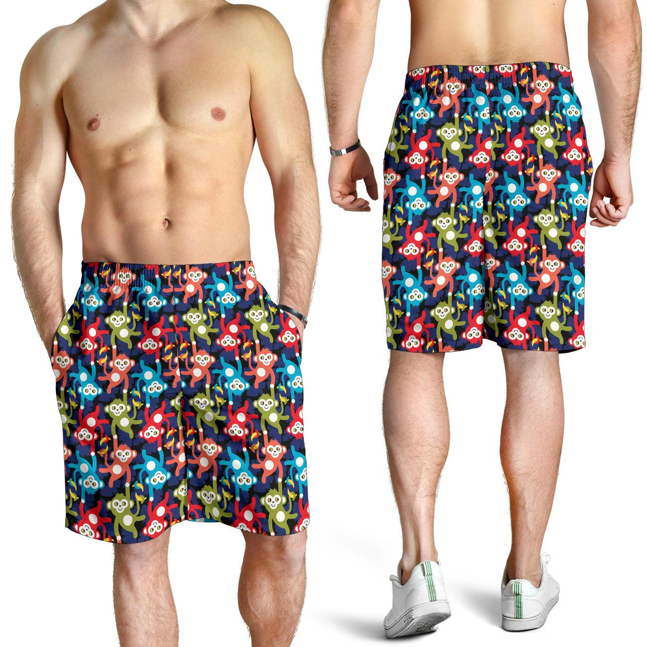 Monkey Colorful Design Themed Print Mens Shorts-JTAMIGO.COM
