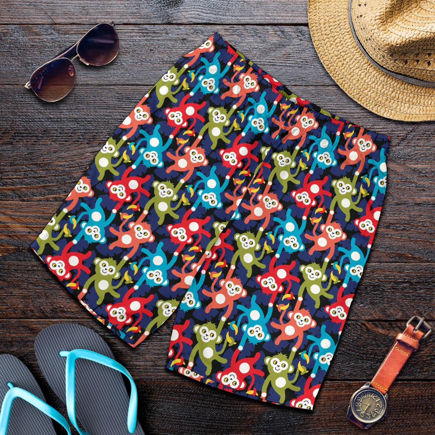 Monkey Colorful Design Themed Print Mens Shorts-JTAMIGO.COM