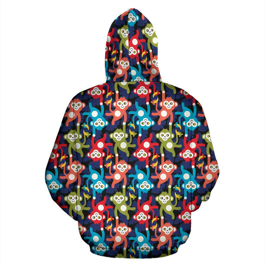 Monkey Colorful Design Themed Print Pullover Hoodie