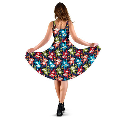 Monkey Colorful Design Themed Print Sleeveless Dress