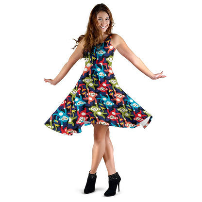 Monkey Colorful Design Themed Print Sleeveless Dress