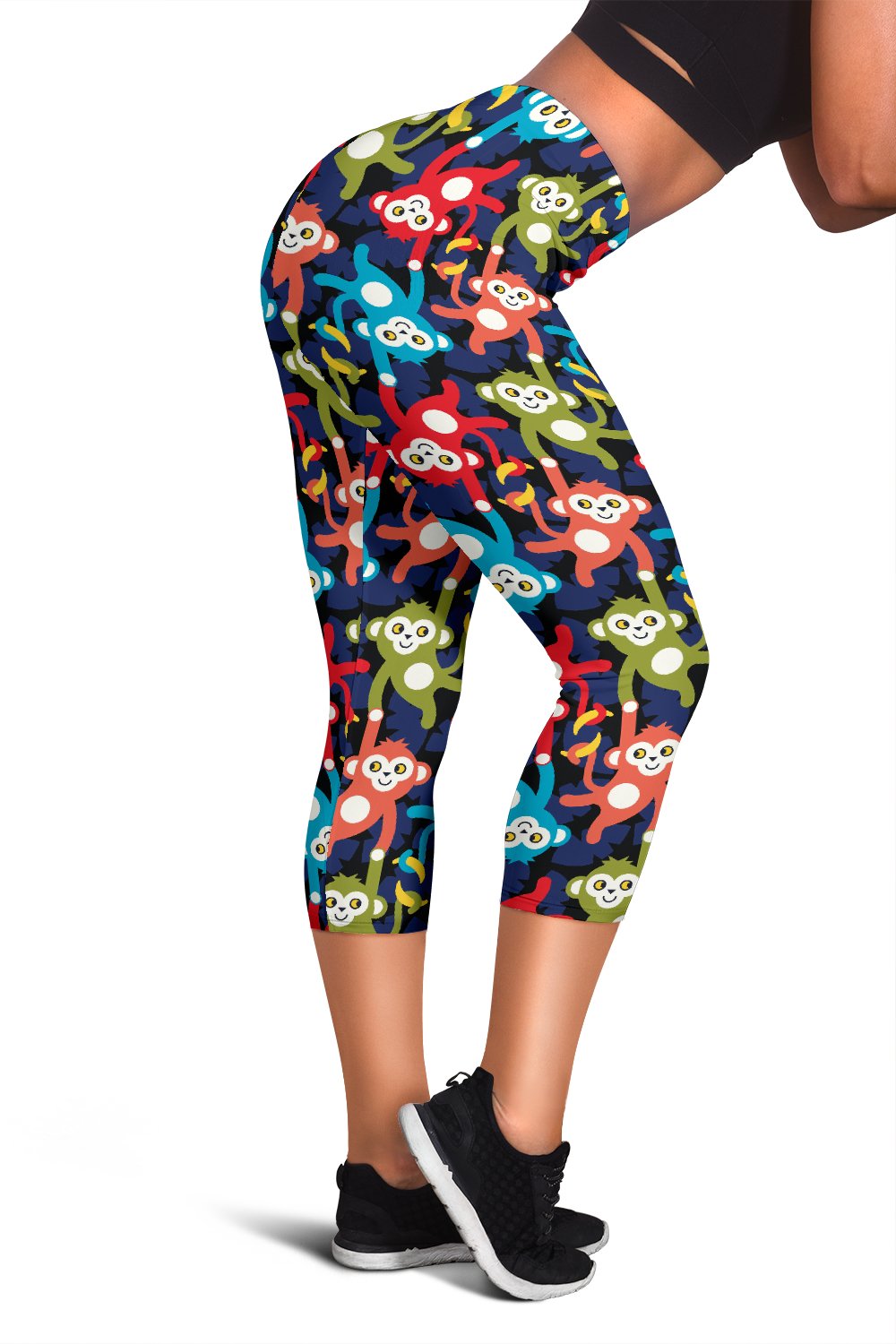 Monkey Colorful Design Themed Print Women Capris