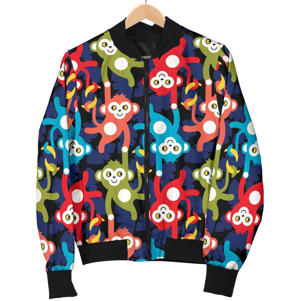 Monkey Colorful Design Themed Print Women Casual Bomber Jacket