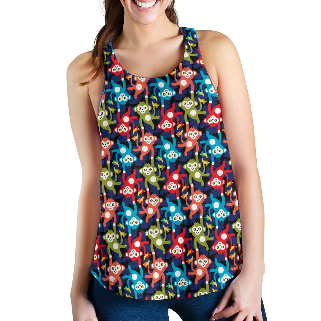 Monkey Colorful Design Themed Print Women Racerback Tank Top