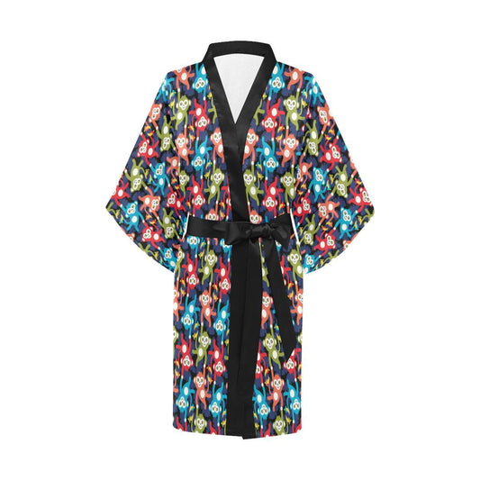 Monkey Colorful Design Themed Print Women Short Kimono Robe
