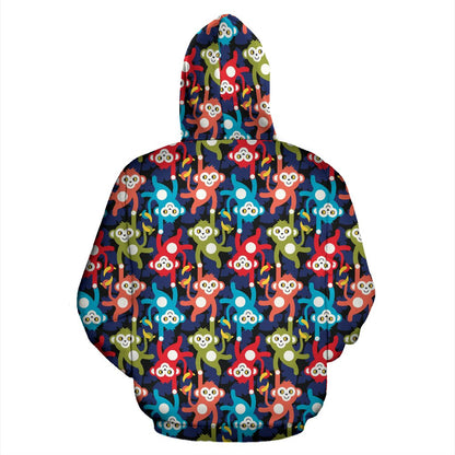 Monkey Colorful Design Themed Print Zip Up Hoodie