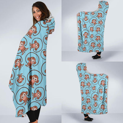Monkey Cute Design Themed Print Hooded Blanket-JTAMIGO.COM