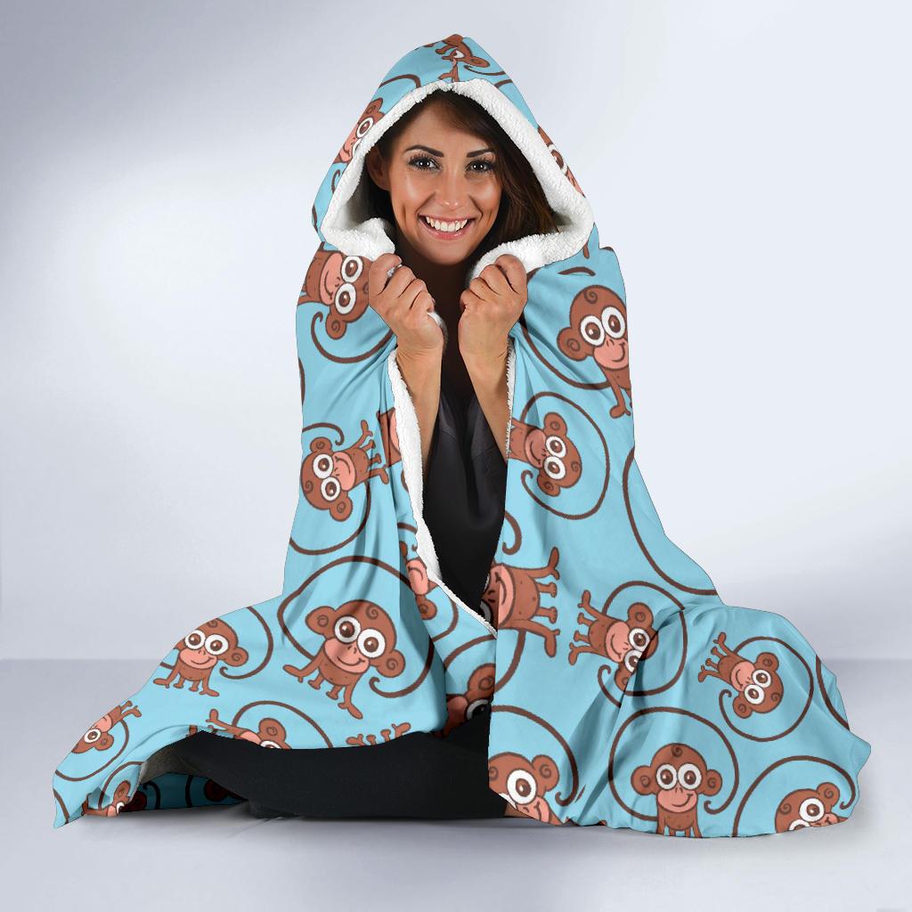 Monkey Cute Design Themed Print Hooded Blanket-JTAMIGO.COM
