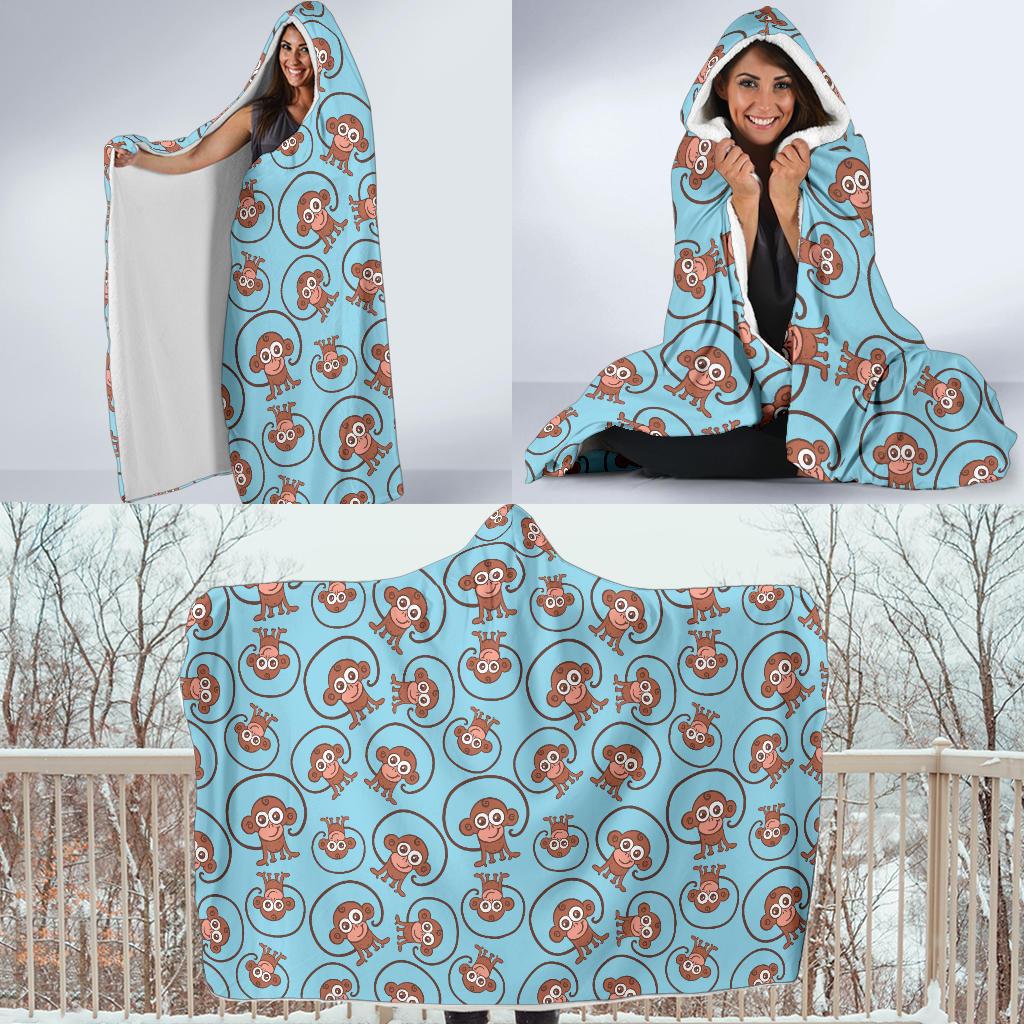 Monkey Cute Design Themed Print Hooded Blanket-JTAMIGO.COM