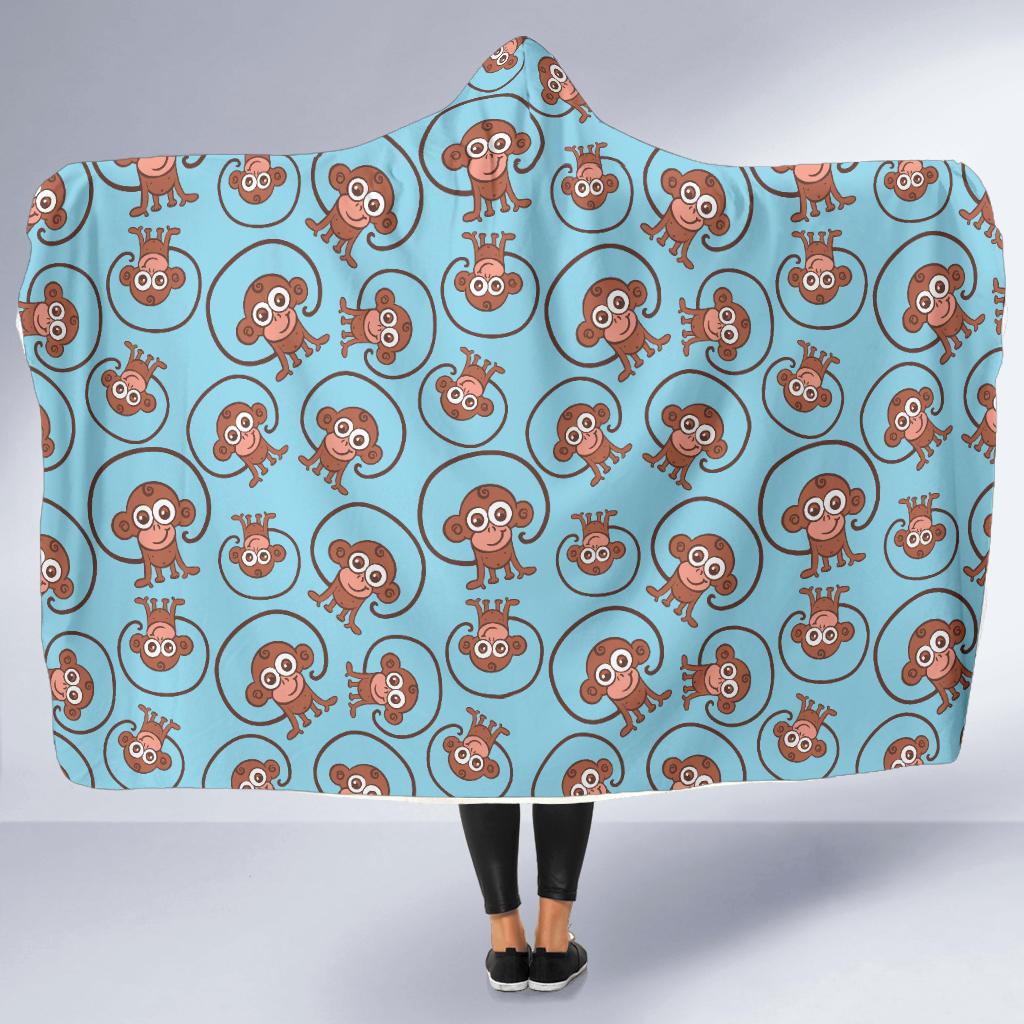 Monkey Cute Design Themed Print Hooded Blanket-JTAMIGO.COM