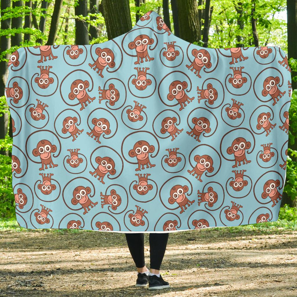 Monkey Cute Design Themed Print Hooded Blanket-JTAMIGO.COM