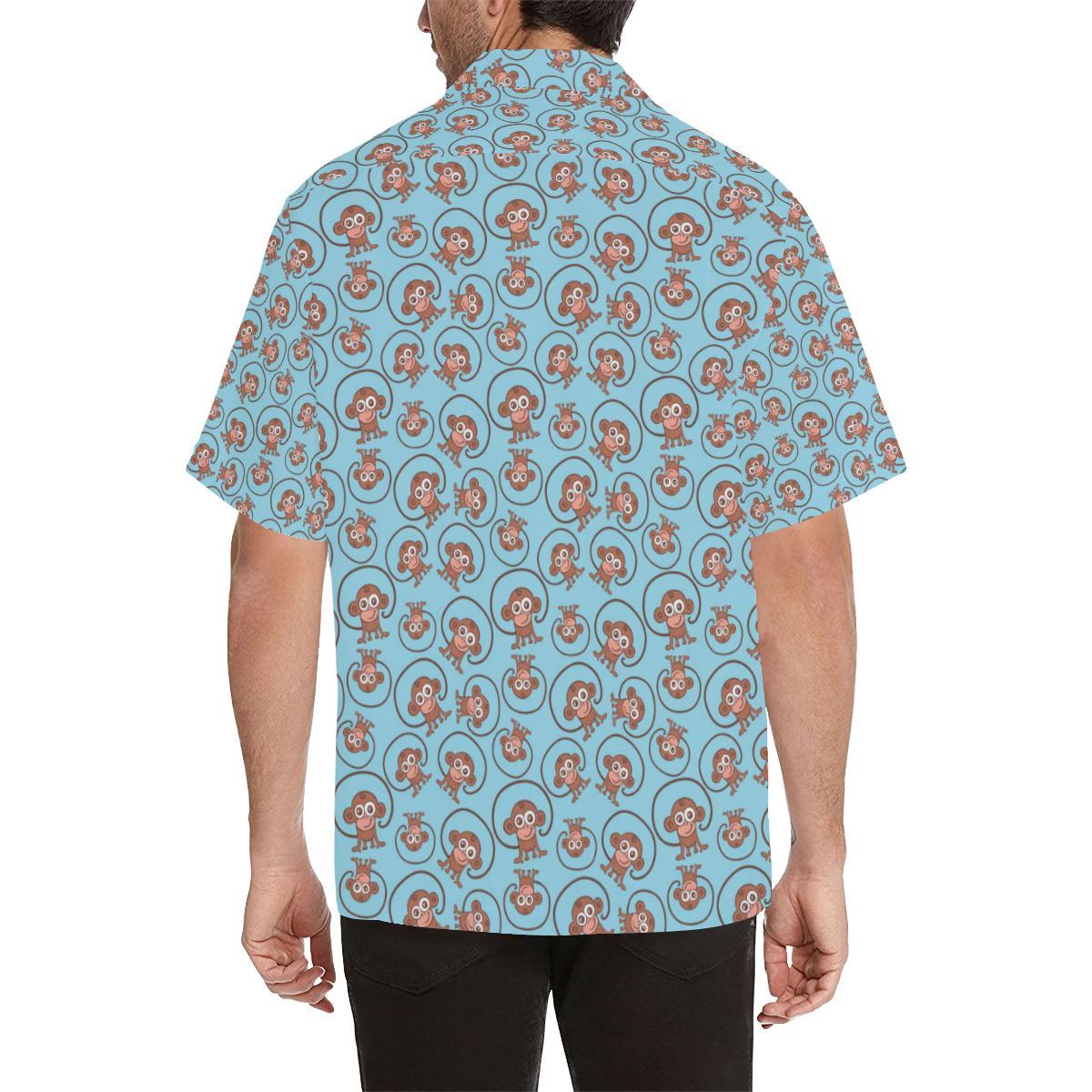 Monkey Cute Design Themed Print Men Aloha Hawaiian Shirt