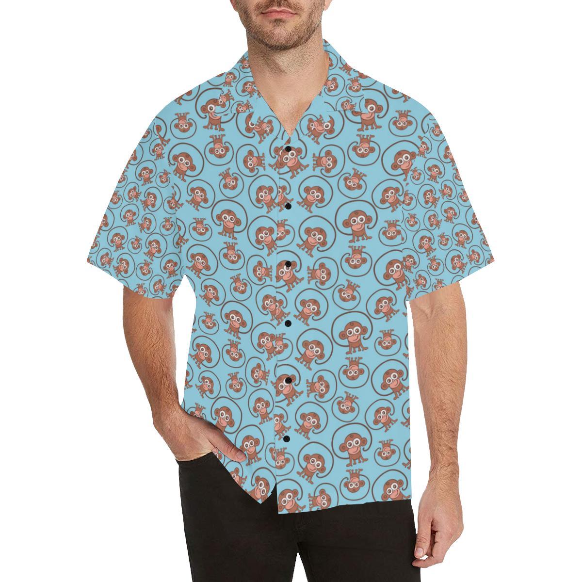 Monkey Cute Design Themed Print Men Aloha Hawaiian Shirt