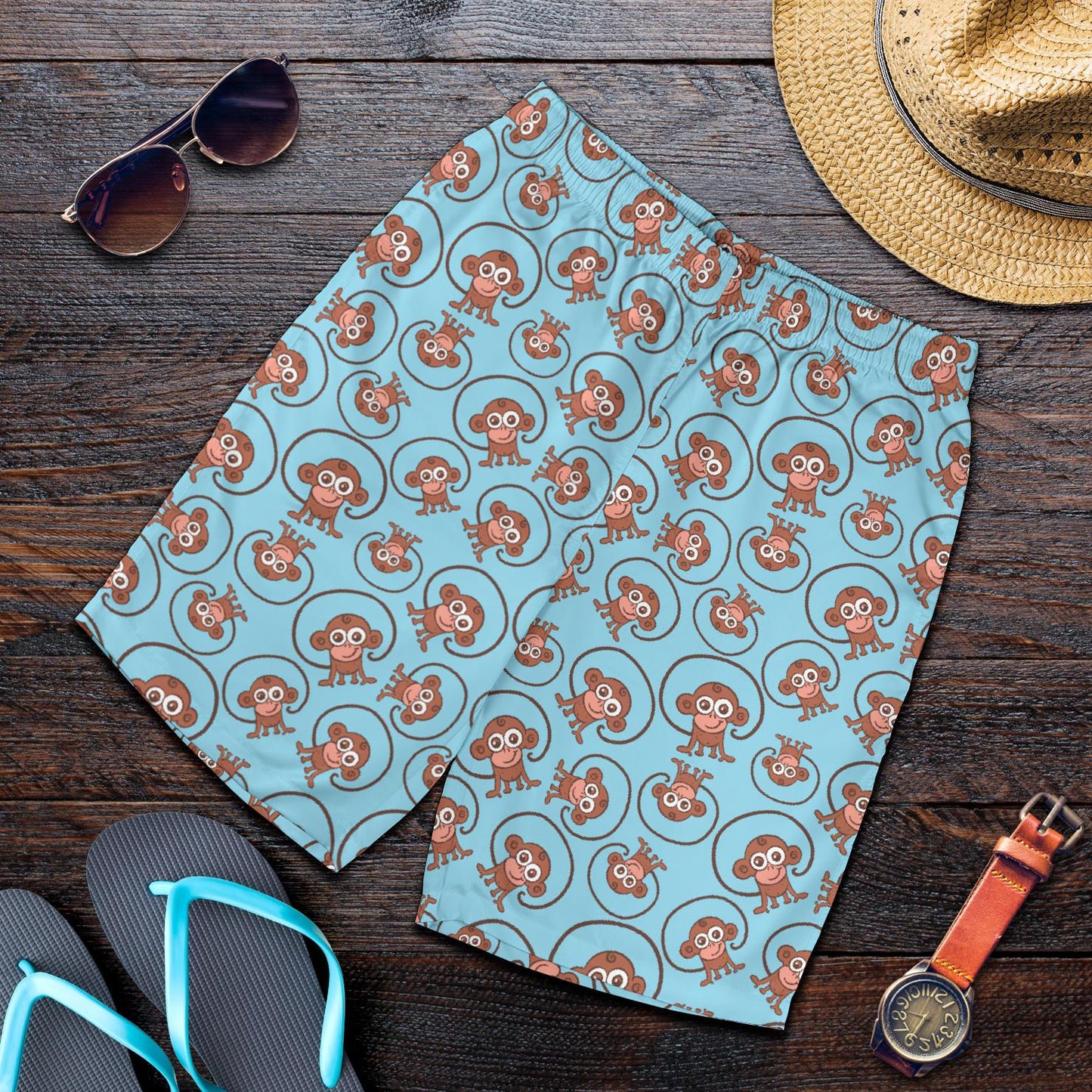 Monkey Cute Design Themed Print Mens Shorts-JTAMIGO.COM