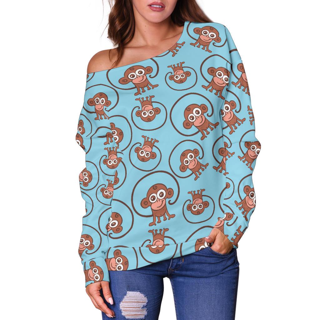 Monkey Cute Design Themed Print Off Shoulder Sweatshirt