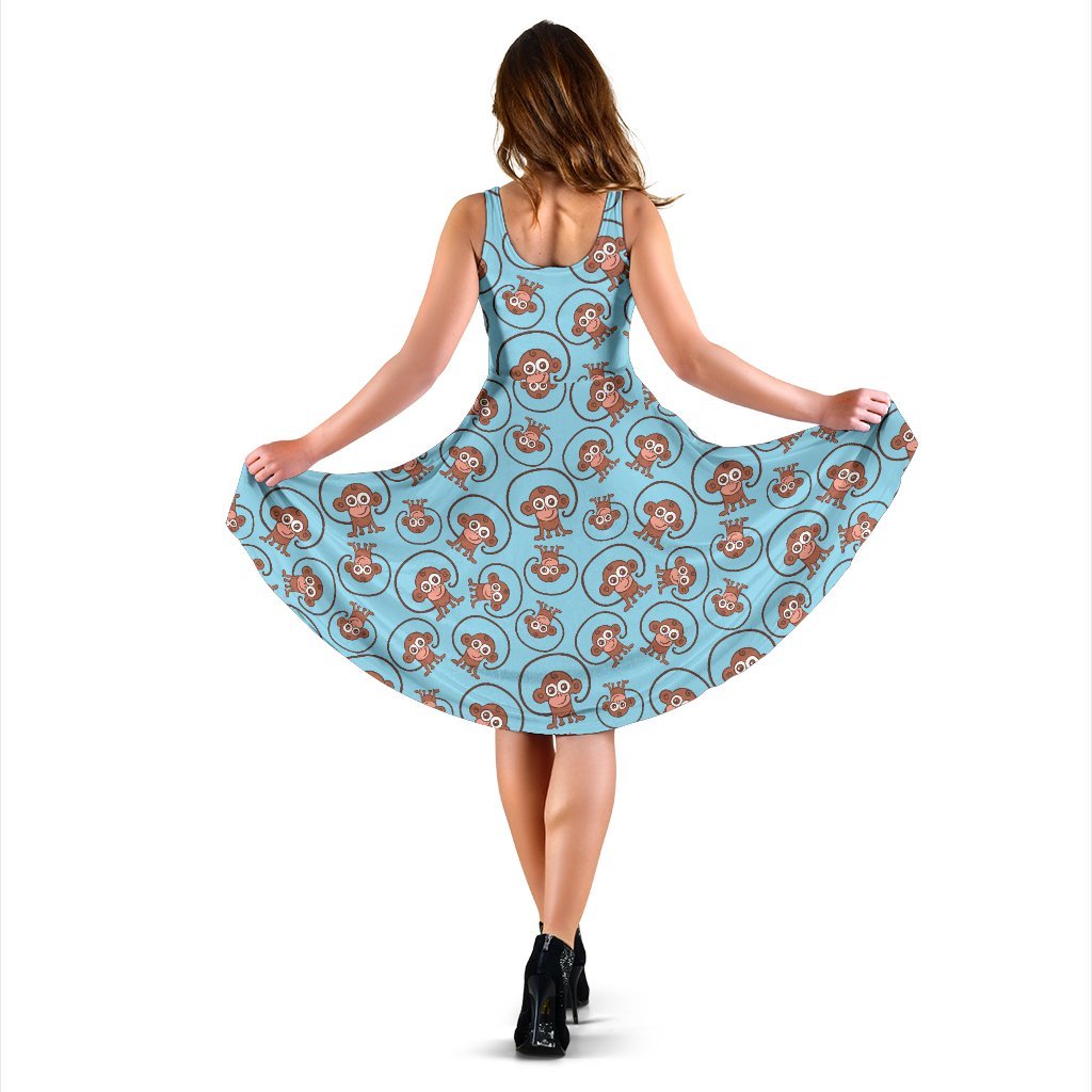 Monkey Cute Design Themed Print Sleeveless Dress