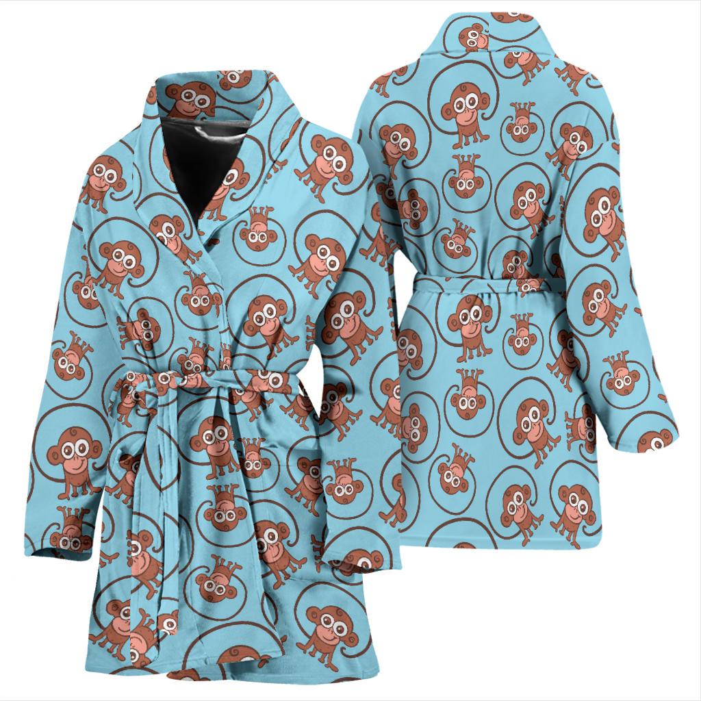 Monkey Cute Design Themed Print Women Bath Robe-JTAMIGO.COM