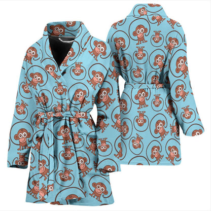 Monkey Cute Design Themed Print Women Bath Robe-JTAMIGO.COM