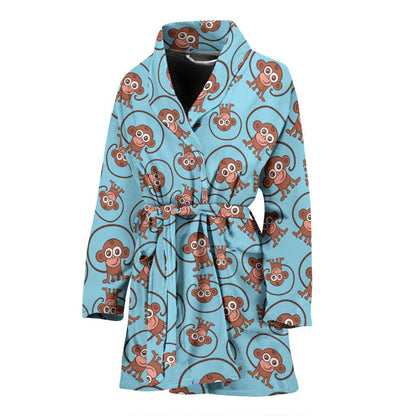 Monkey Cute Design Themed Print Women Bath Robe-JTAMIGO.COM