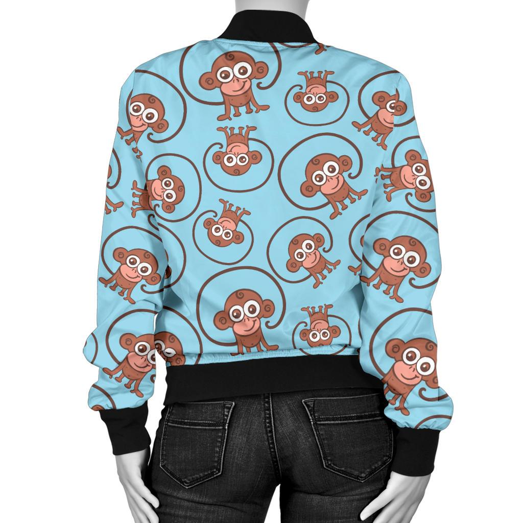 Monkey Cute Design Themed Print Women Casual Bomber Jacket