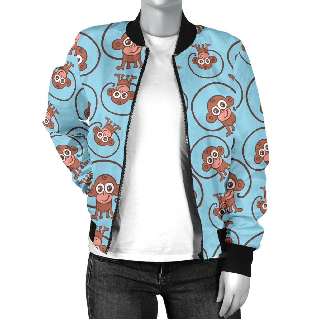 Monkey Cute Design Themed Print Women Casual Bomber Jacket