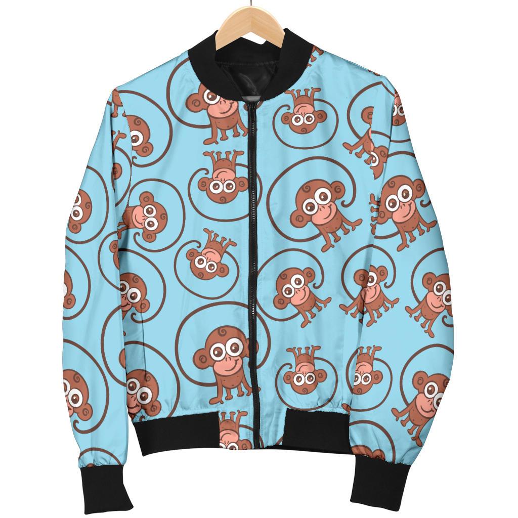 Monkey Cute Design Themed Print Women Casual Bomber Jacket