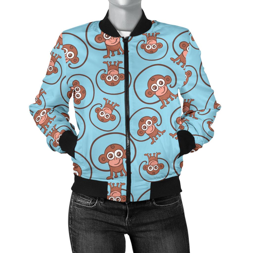 Monkey Cute Design Themed Print Women Casual Bomber Jacket